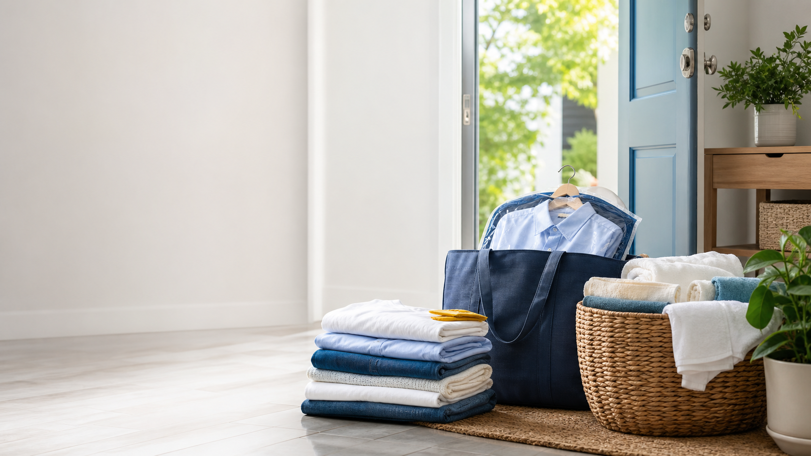 Clean folded laundry and doorstep pickup service